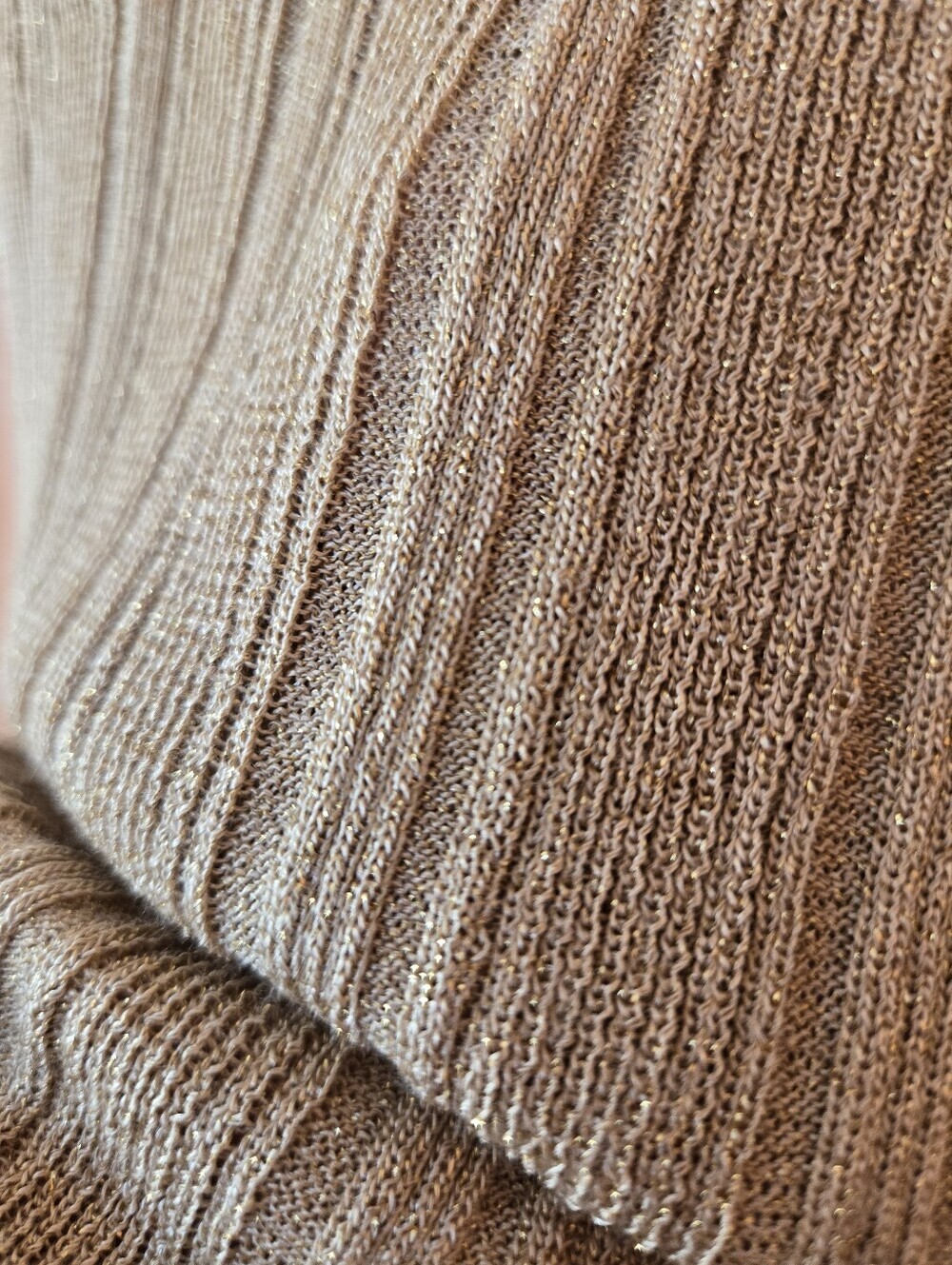 Mango Lurex Beige Short-Sleeve Ribbed Knitted Top XS - Picture 6 of 10